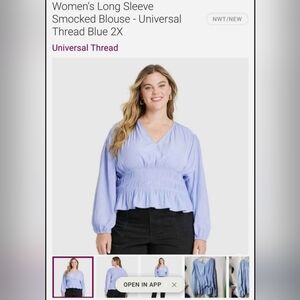 Universal Thread Blue Puff Sleeve Smocked Blouse